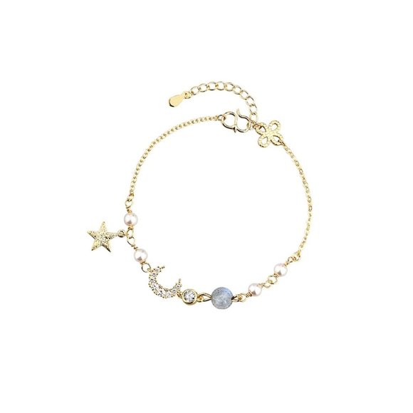 NEW Gold Diamond Moonstone Pearl Star Bracelet - Picture 9 of 9